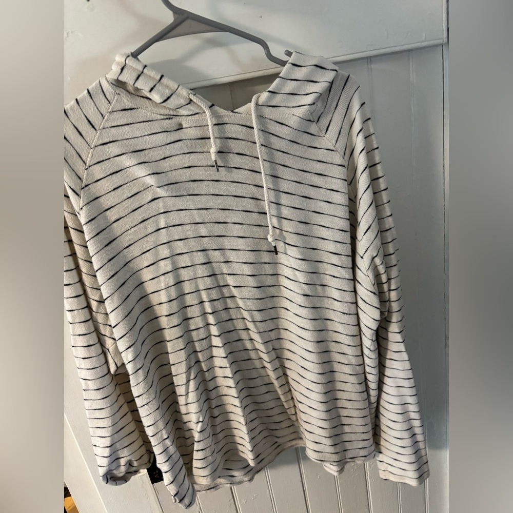 Aerie Cream and Black Striped Men's Hoodie Sweater